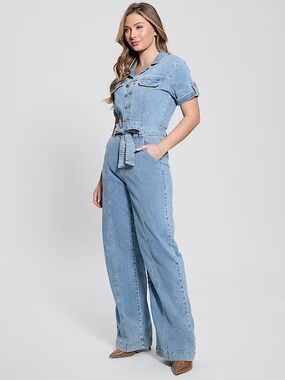 Guess Dreamlike Light Blue Eco Parker Denim Jumpsuit